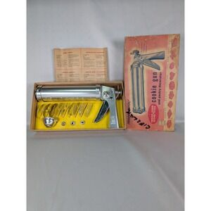 Wear-Ever 1950s Trigger Quick Cookie Gun Pastry Decorator Aluminum Set w/ Box